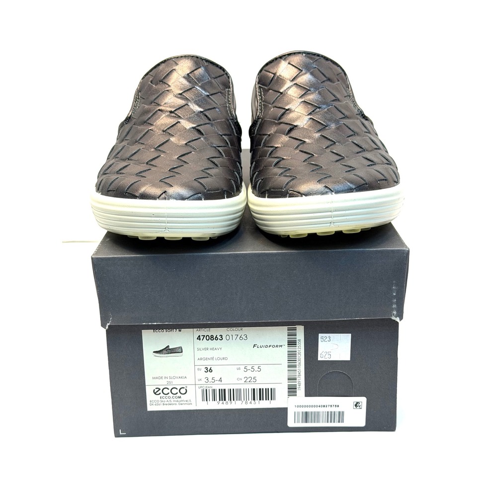 Ecco Women's Soft 7 Woven Slip-On Sneakers Silver Heavy Size 5-5.5 NWT/BOX